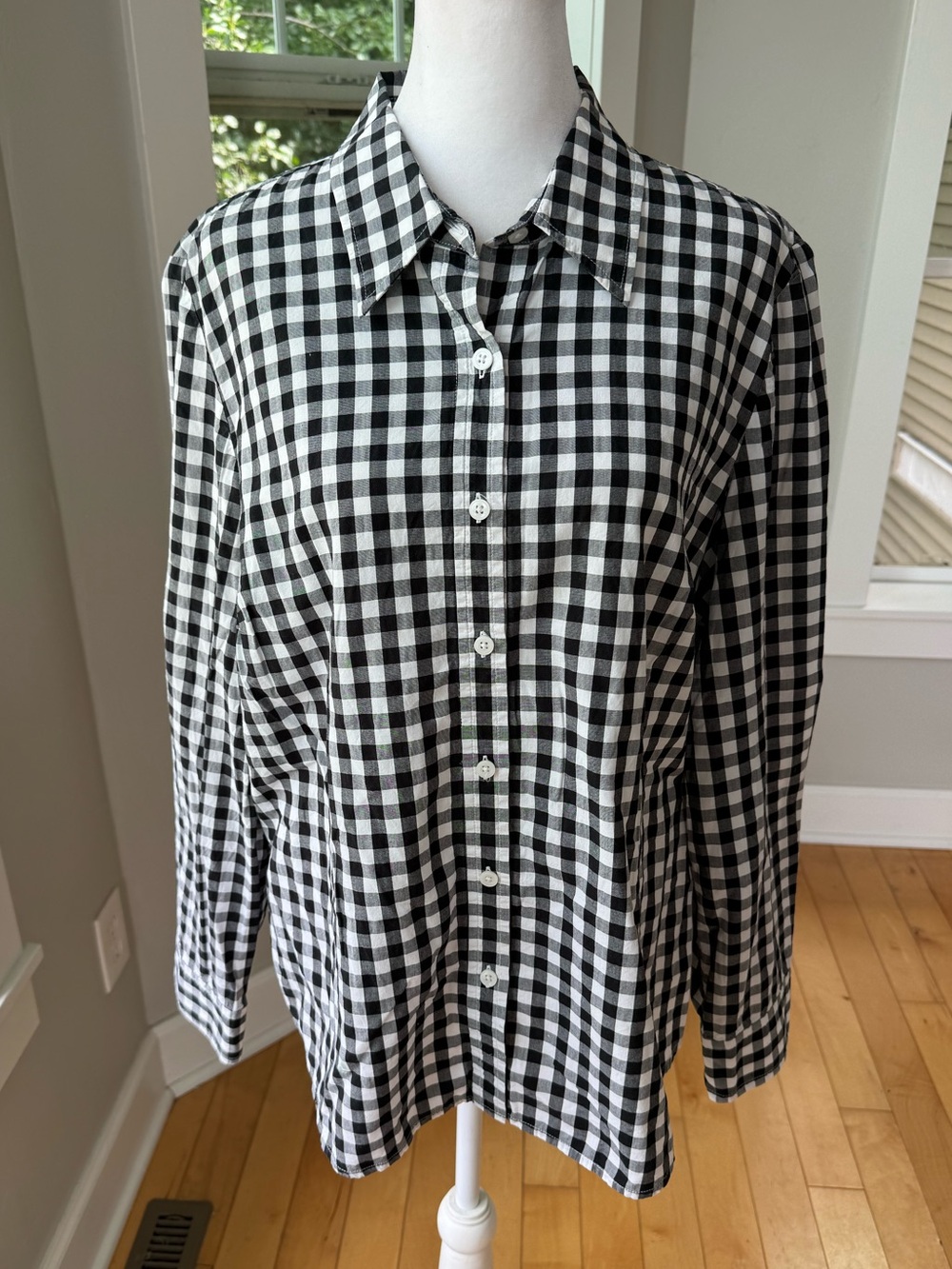 Jones New York Black & White Gingham Cotton Button Down Long Sleeve Shirt Large